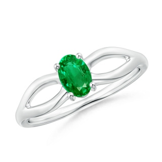 6x4mm AAA Prong-Set Solitaire Emerald Split Shank Ring in P950 Platinum