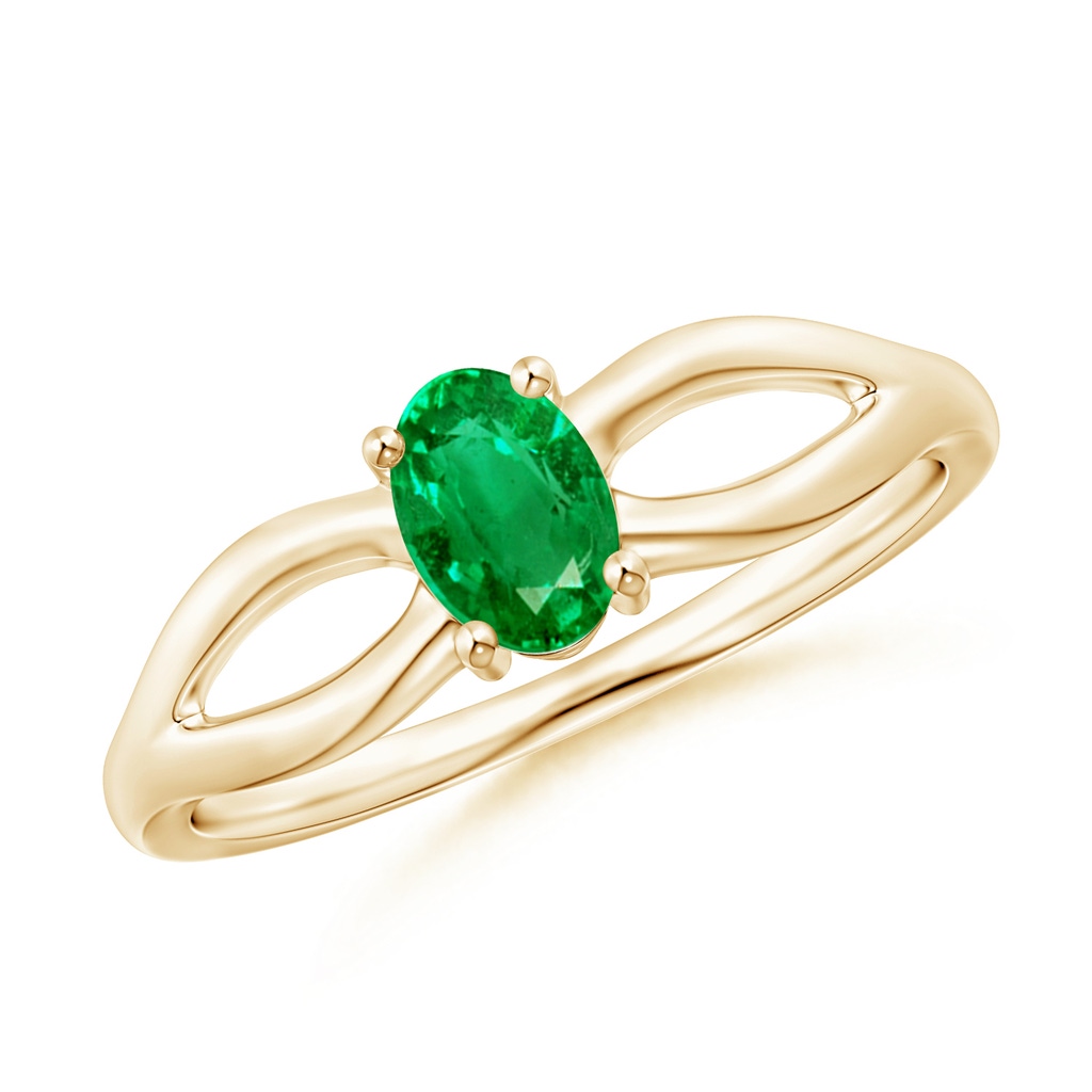 6x4mm AAA Prong-Set Solitaire Emerald Split Shank Ring in Yellow Gold