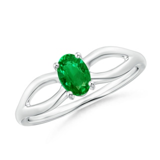 6x4mm AAAA Prong-Set Solitaire Emerald Split Shank Ring in P950 Platinum