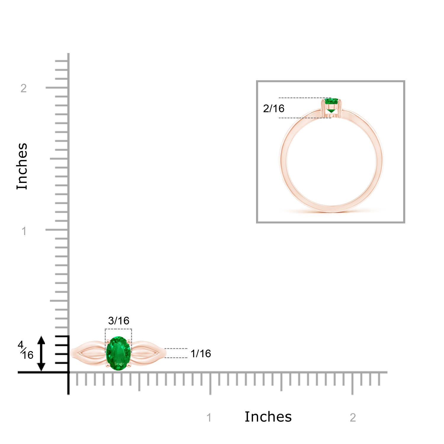 AAAA - Emerald / 0.4 CT / 14 KT Rose Gold