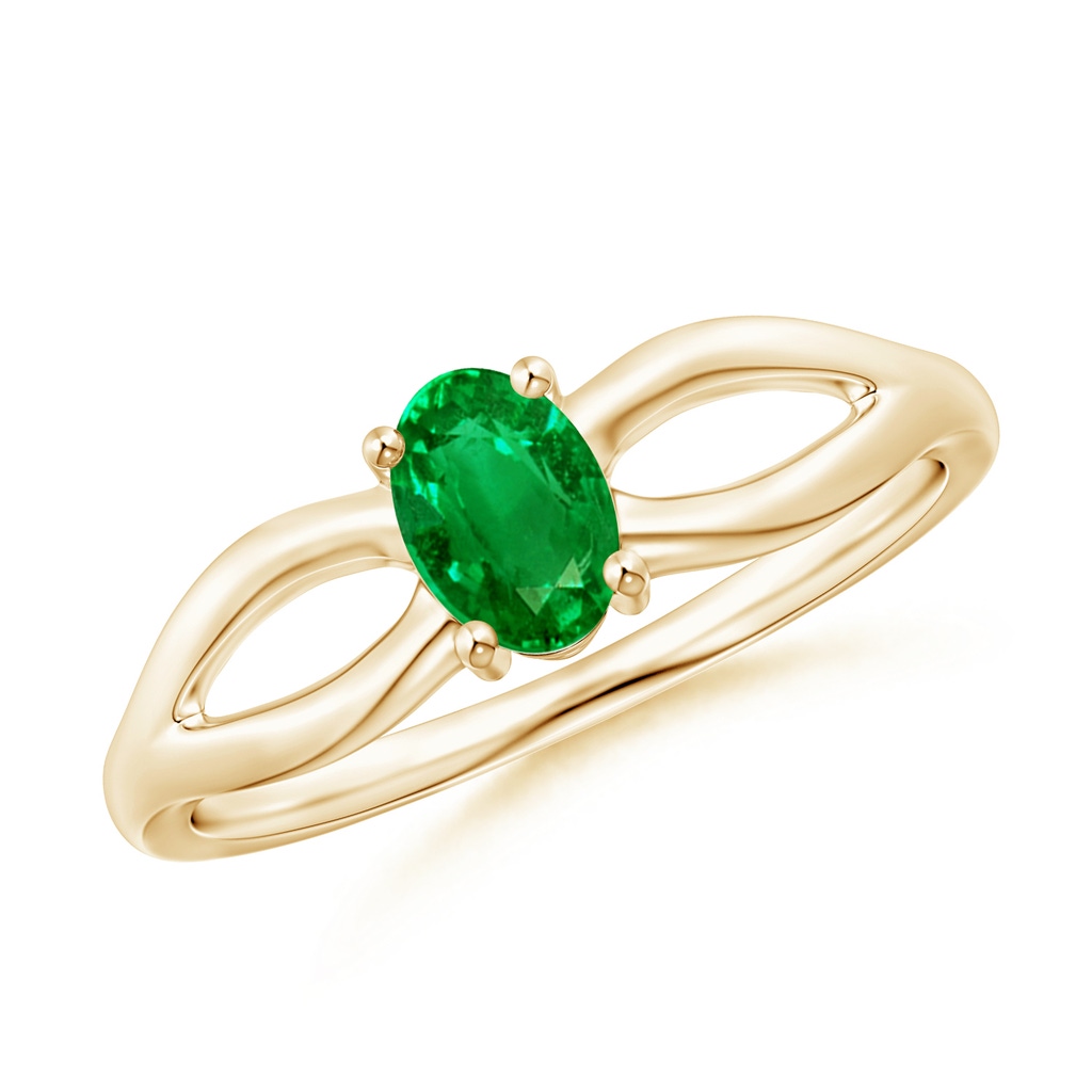 6x4mm AAAA Prong-Set Solitaire Emerald Split Shank Ring in Yellow Gold