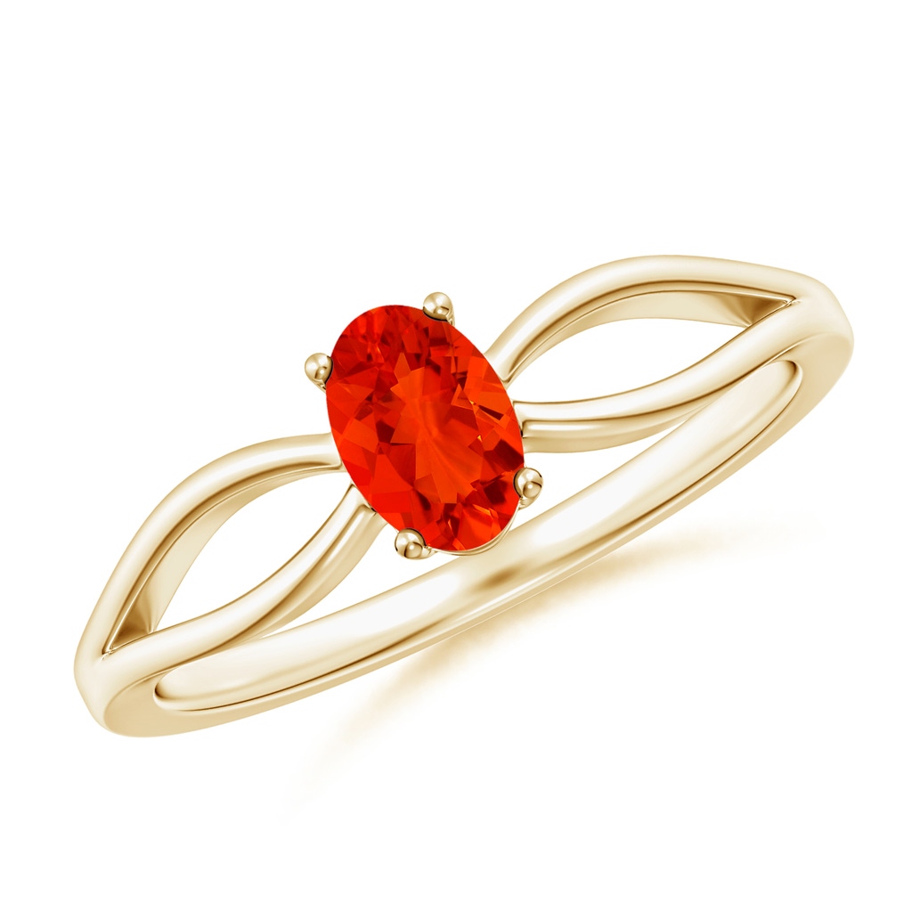 6x4mm AAAA Prong-Set Solitaire Fire Opal Split Shank Ring in Yellow Gold
