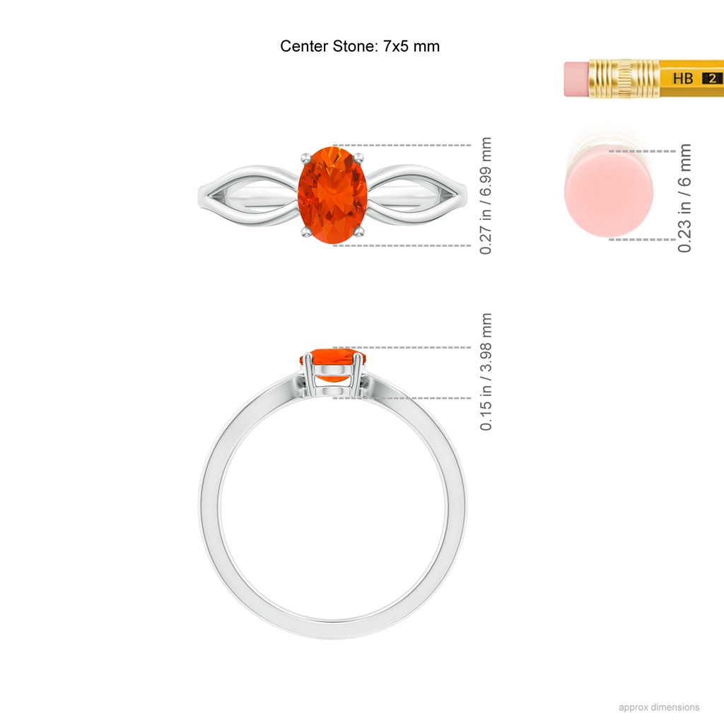 7x5mm AAA Prong-Set Solitaire Fire Opal Split Shank Ring in White Gold Ruler
