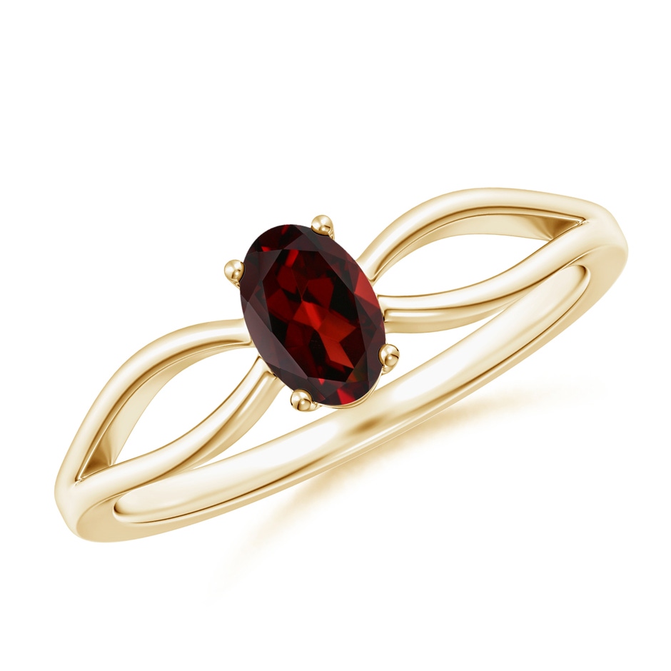 6x4mm AAA Prong-Set Solitaire Garnet Split Shank Ring in Yellow Gold 