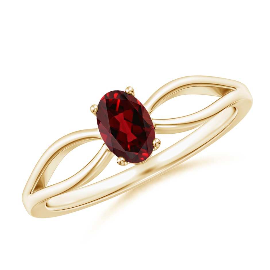 6x4mm AAAA Prong-Set Solitaire Garnet Split Shank Ring in Yellow Gold 