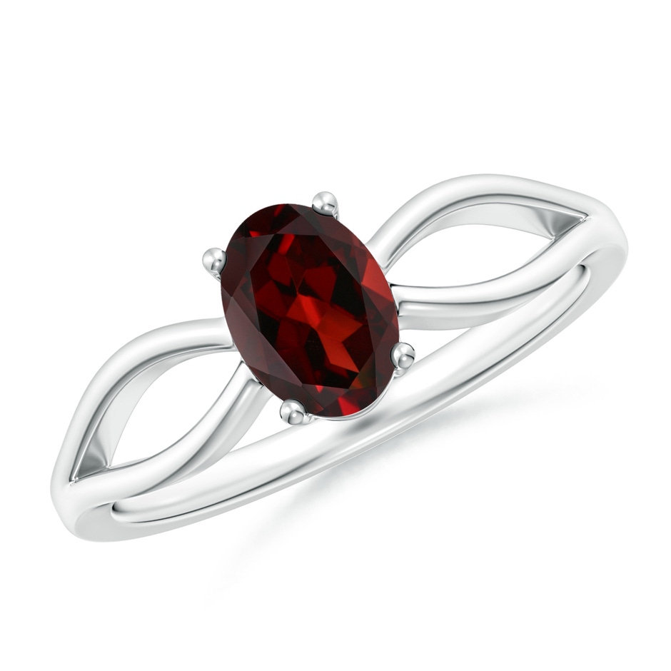 7x5mm AAA Prong-Set Solitaire Garnet Split Shank Ring in White Gold 