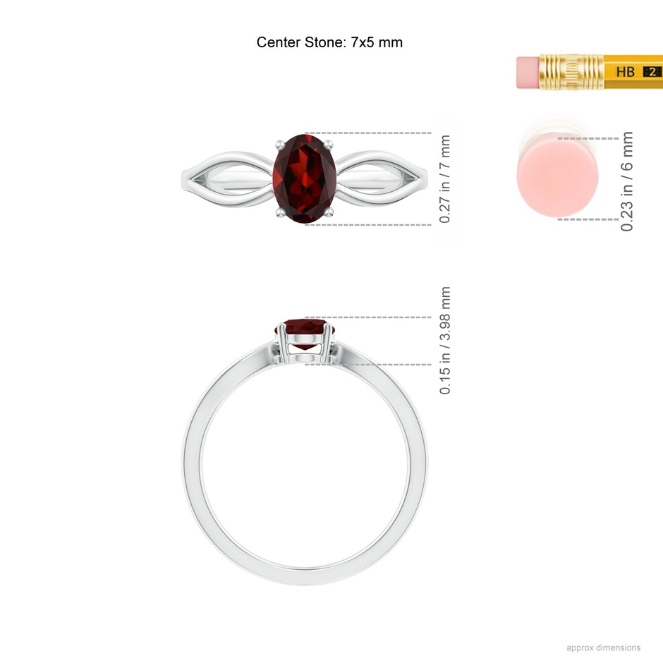 7x5mm AAA Prong-Set Solitaire Garnet Split Shank Ring in White Gold ruler