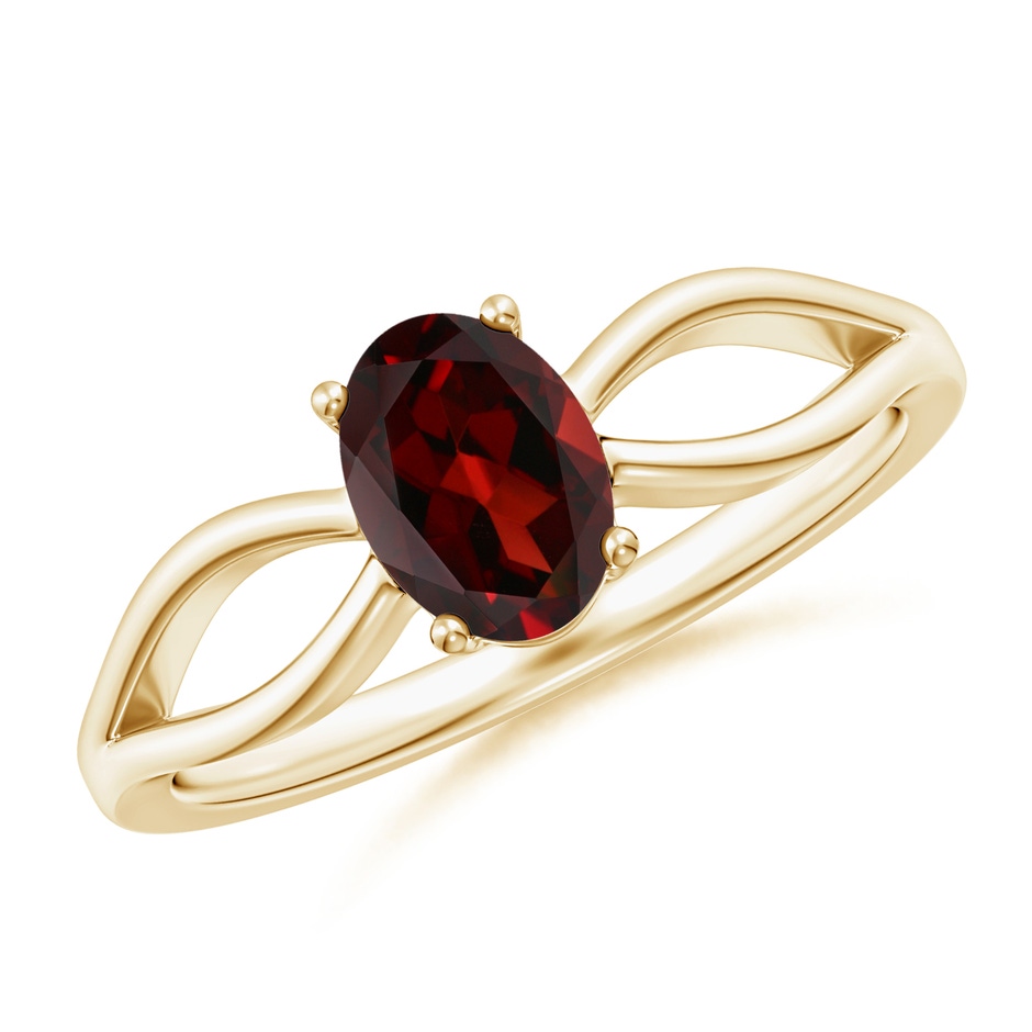 7x5mm AAA Prong-Set Solitaire Garnet Split Shank Ring in Yellow Gold 