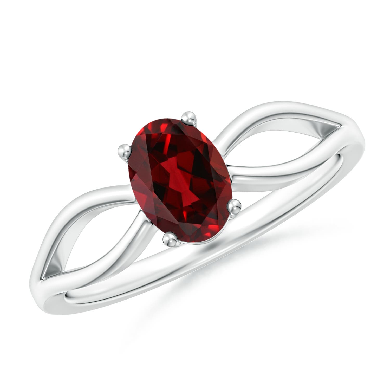 7x5mm AAAA Prong-Set Solitaire Garnet Split Shank Ring in P950 Platinum
