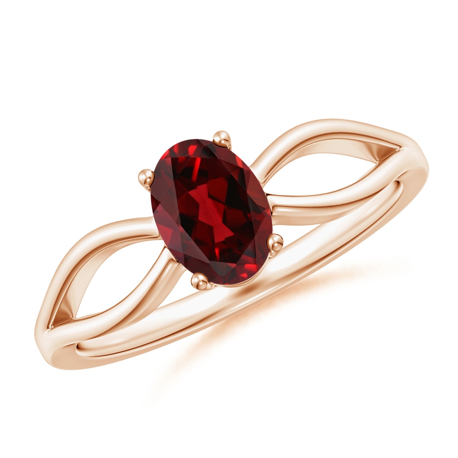 7x5mm AAAA Prong-Set Solitaire Garnet Split Shank Ring in Rose Gold 