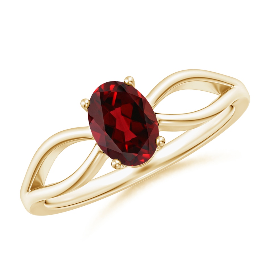 7x5mm AAAA Prong-Set Solitaire Garnet Split Shank Ring in Yellow Gold 