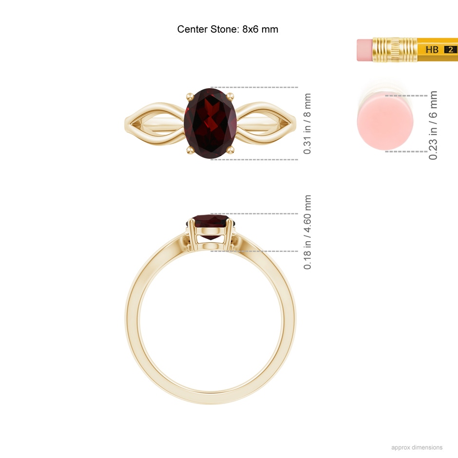 8x6mm A Prong-Set Solitaire Garnet Split Shank Ring in Yellow Gold ruler