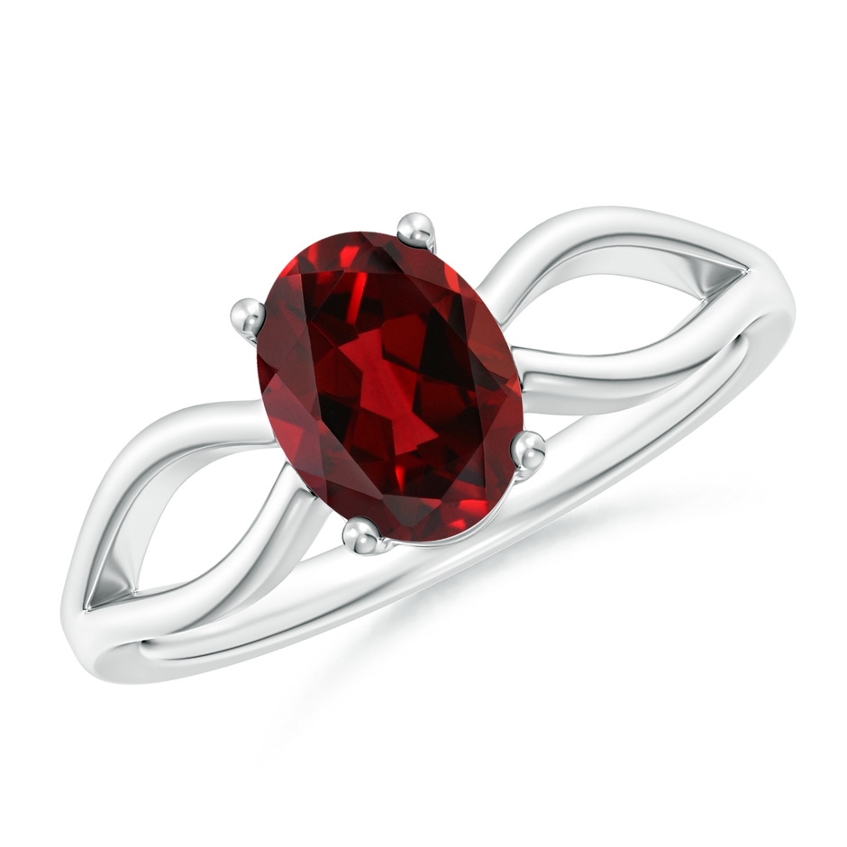 8x6mm AAAA Prong-Set Solitaire Garnet Split Shank Ring in White Gold 