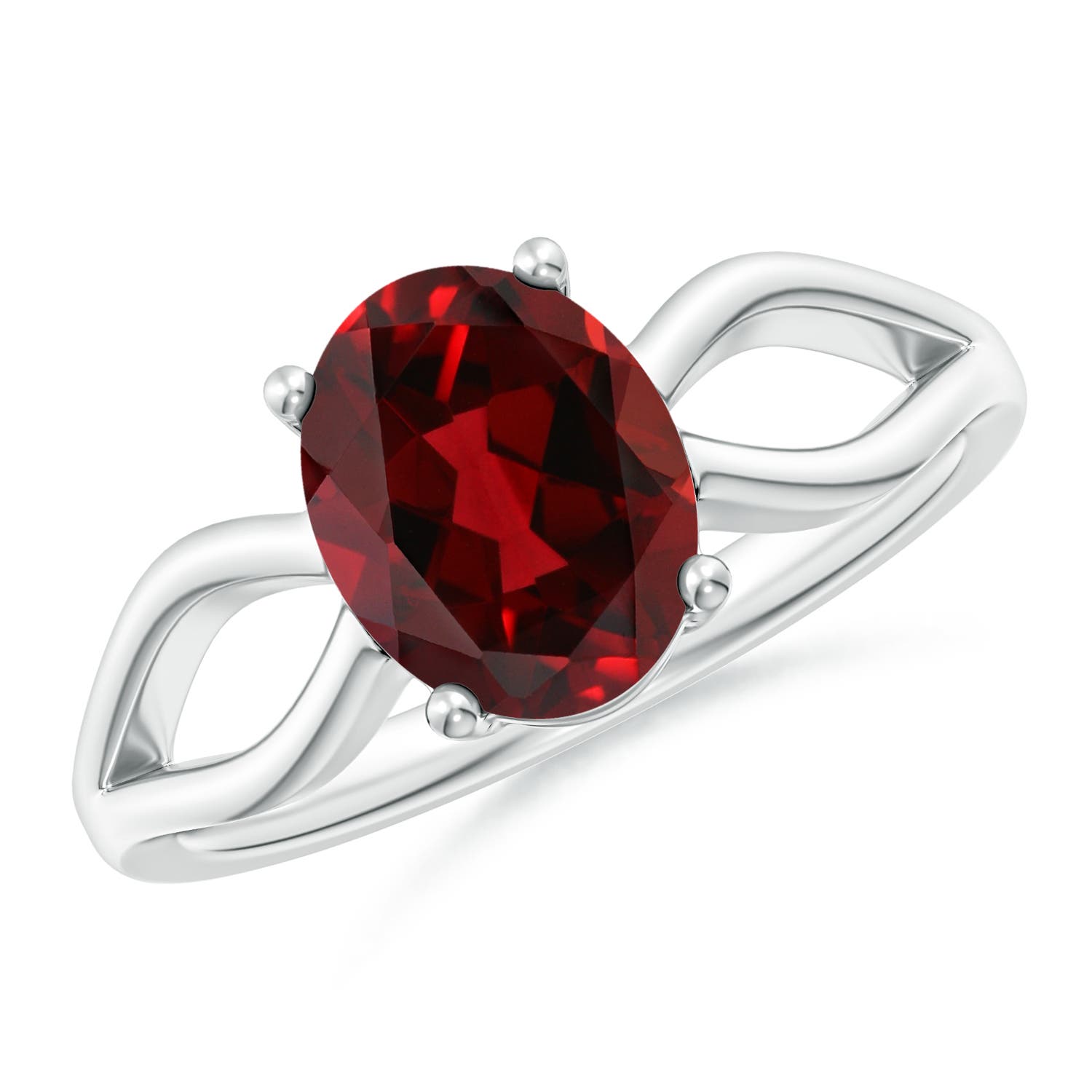 9x7mm AAAA Prong-Set Solitaire Garnet Split Shank Ring in P950 Platinum