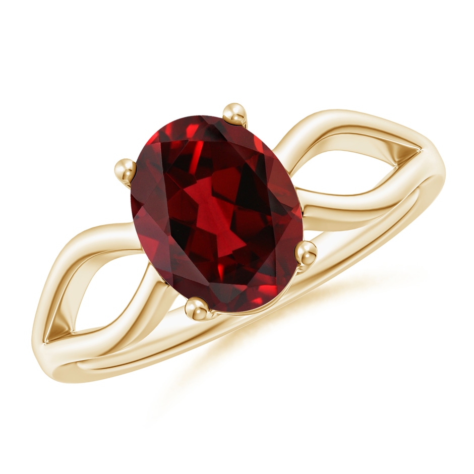 9x7mm AAAA Prong-Set Solitaire Garnet Split Shank Ring in Yellow Gold 