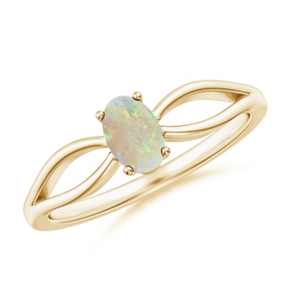6x4mm AAA Prong-Set Solitaire Opal Split Shank Ring in 9K Yellow Gold