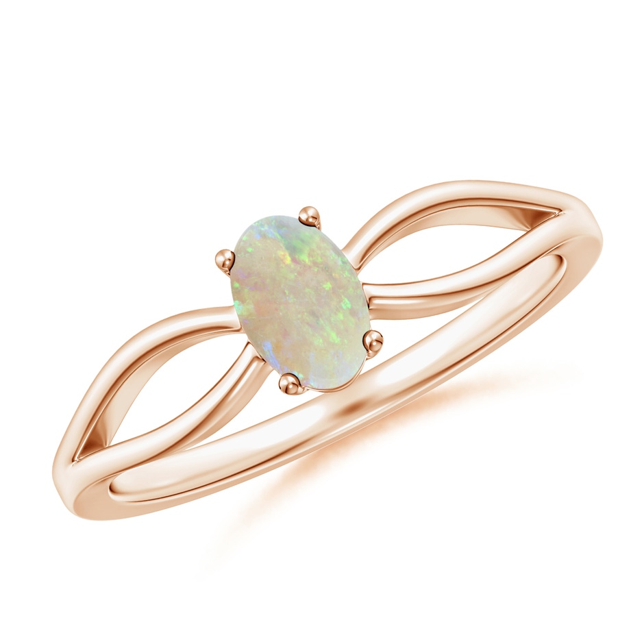 6x4mm AAA Prong-Set Solitaire Opal Split Shank Ring in Rose Gold 