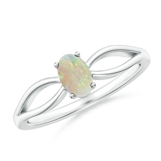 6x4mm AAA Prong-Set Solitaire Opal Split Shank Ring in White Gold
