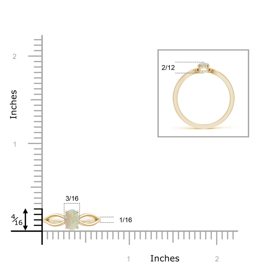 6x4mm AAA Prong-Set Solitaire Opal Split Shank Ring in Yellow Gold ruler