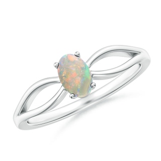 6x4mm AAAA Prong-Set Solitaire Opal Split Shank Ring in 9K White Gold