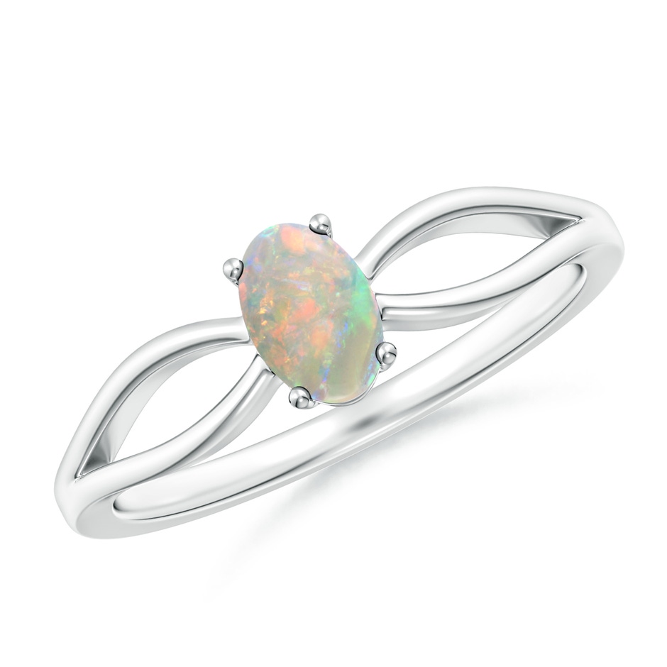 6x4mm AAAA Prong-Set Solitaire Opal Split Shank Ring in 9K White Gold 