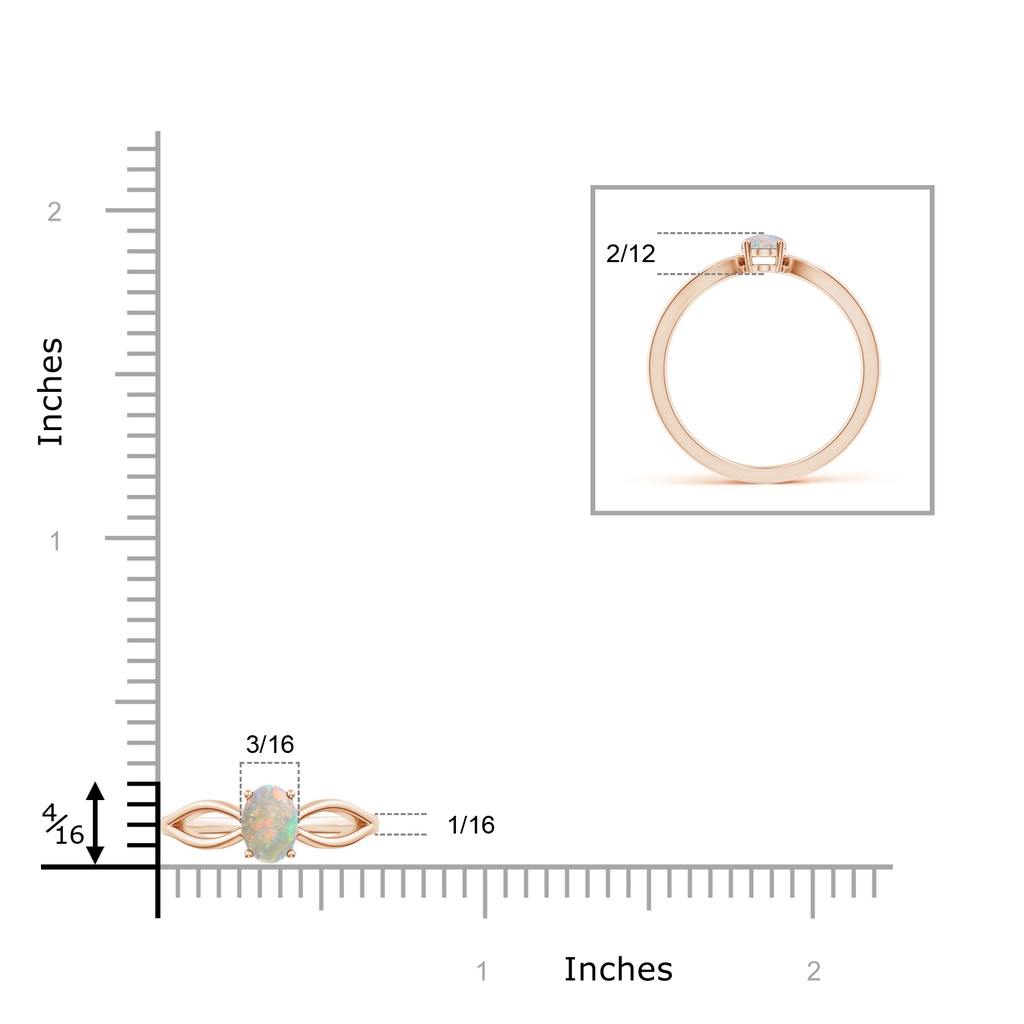 6x4mm AAAA Prong-Set Solitaire Opal Split Shank Ring in Rose Gold Ruler