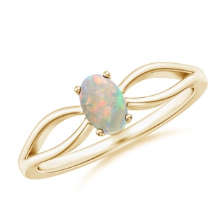 6x4mm AAAA Prong-Set Solitaire Opal Split Shank Ring in Yellow Gold