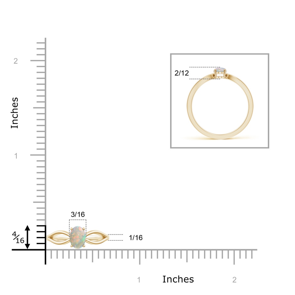 6x4mm AAAA Prong-Set Solitaire Opal Split Shank Ring in Yellow Gold ruler