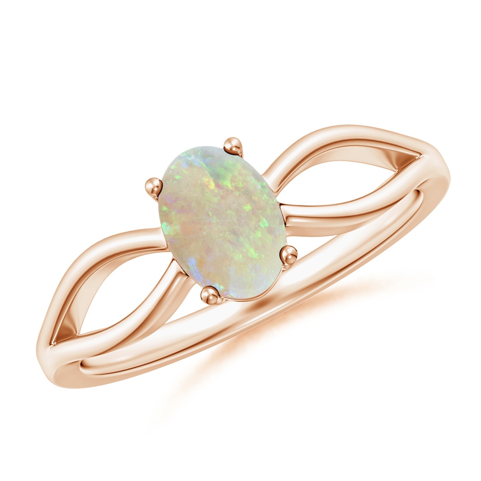 7x5mm AAA Prong-Set Solitaire Opal Split Shank Ring in Rose Gold 
