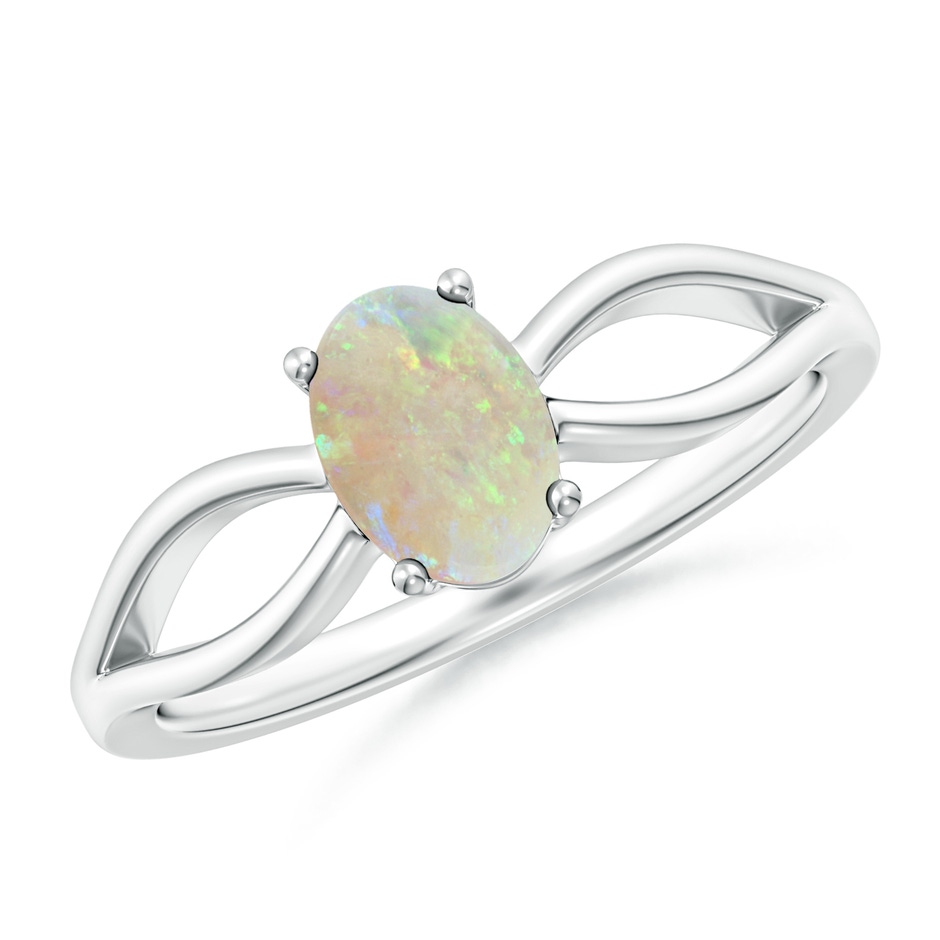 7x5mm AAA Prong-Set Solitaire Opal Split Shank Ring in White Gold 