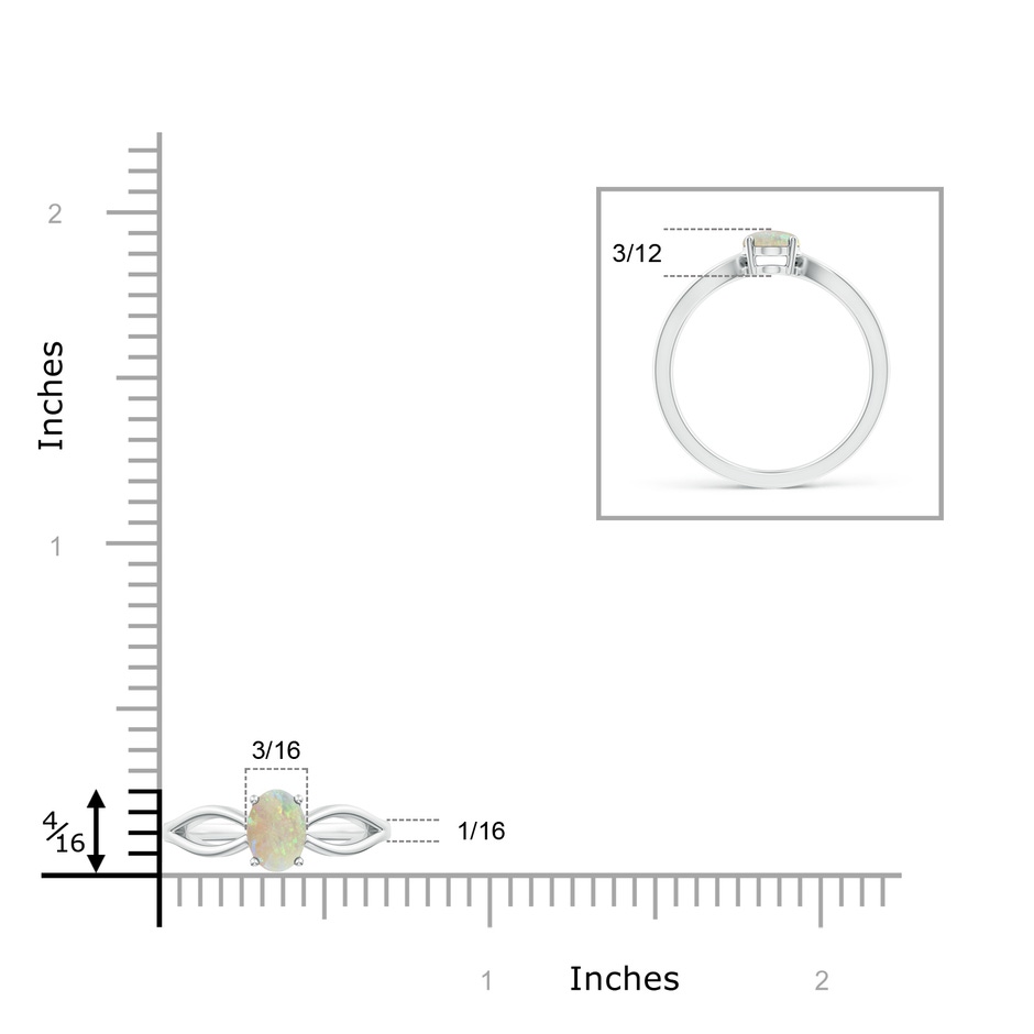 7x5mm AAA Prong-Set Solitaire Opal Split Shank Ring in White Gold ruler