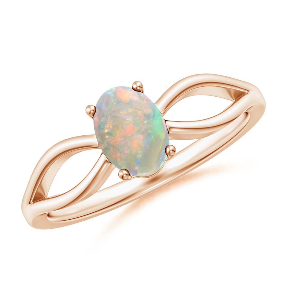 7x5mm AAAA Prong-Set Solitaire Opal Split Shank Ring in Rose Gold 