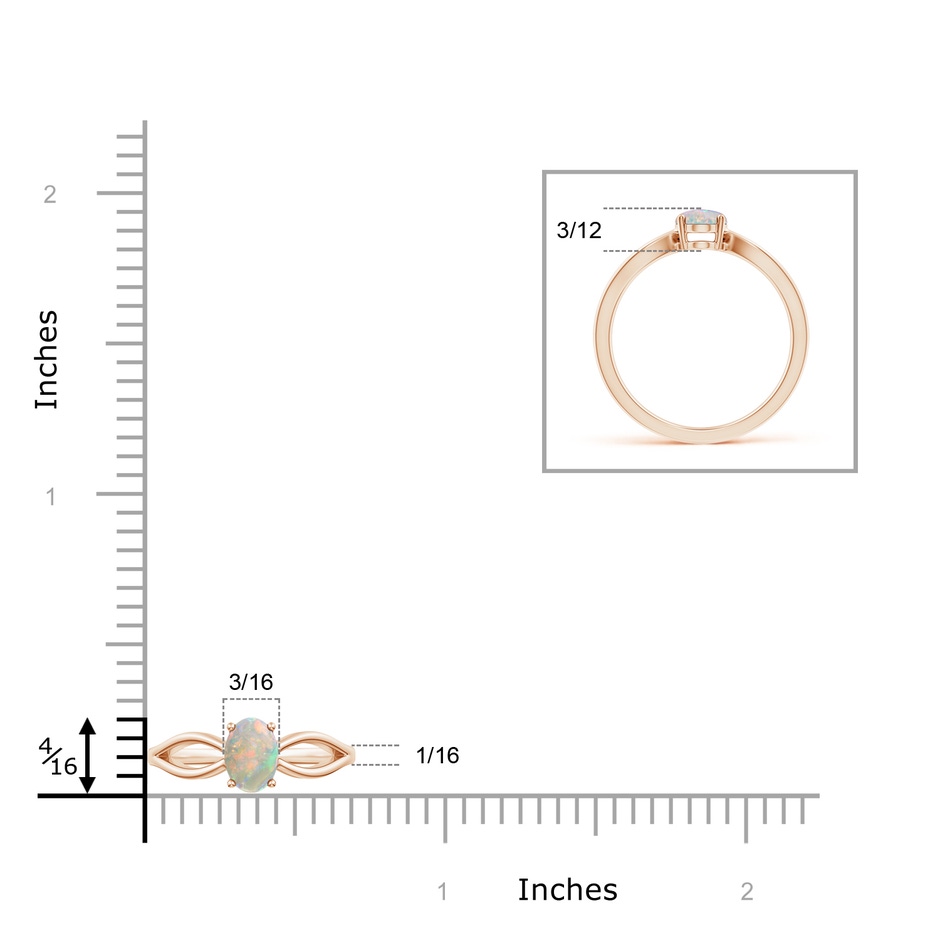7x5mm AAAA Prong-Set Solitaire Opal Split Shank Ring in Rose Gold ruler