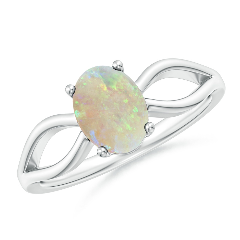 8x6mm AAA Prong-Set Solitaire Opal Split Shank Ring in White Gold 