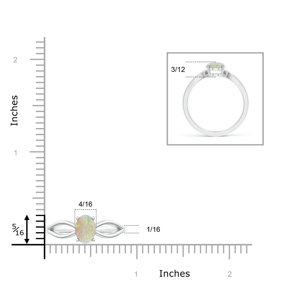 8x6mm AAA Prong-Set Solitaire Opal Split Shank Ring in White Gold ruler