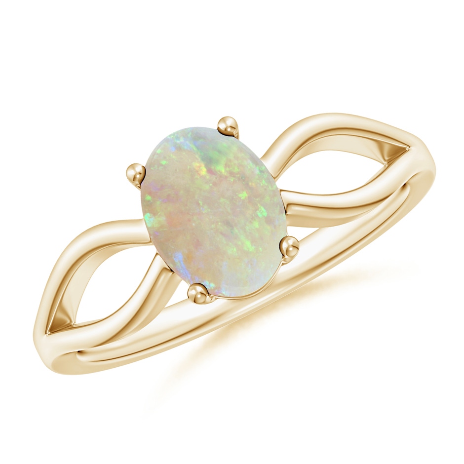 8x6mm AAA Prong-Set Solitaire Opal Split Shank Ring in Yellow Gold 