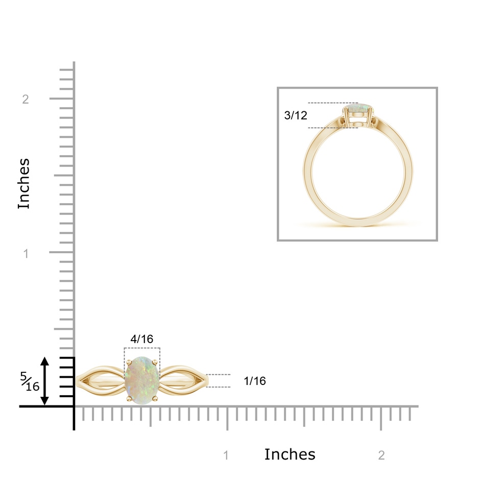 8x6mm AAA Prong-Set Solitaire Opal Split Shank Ring in Yellow Gold ruler