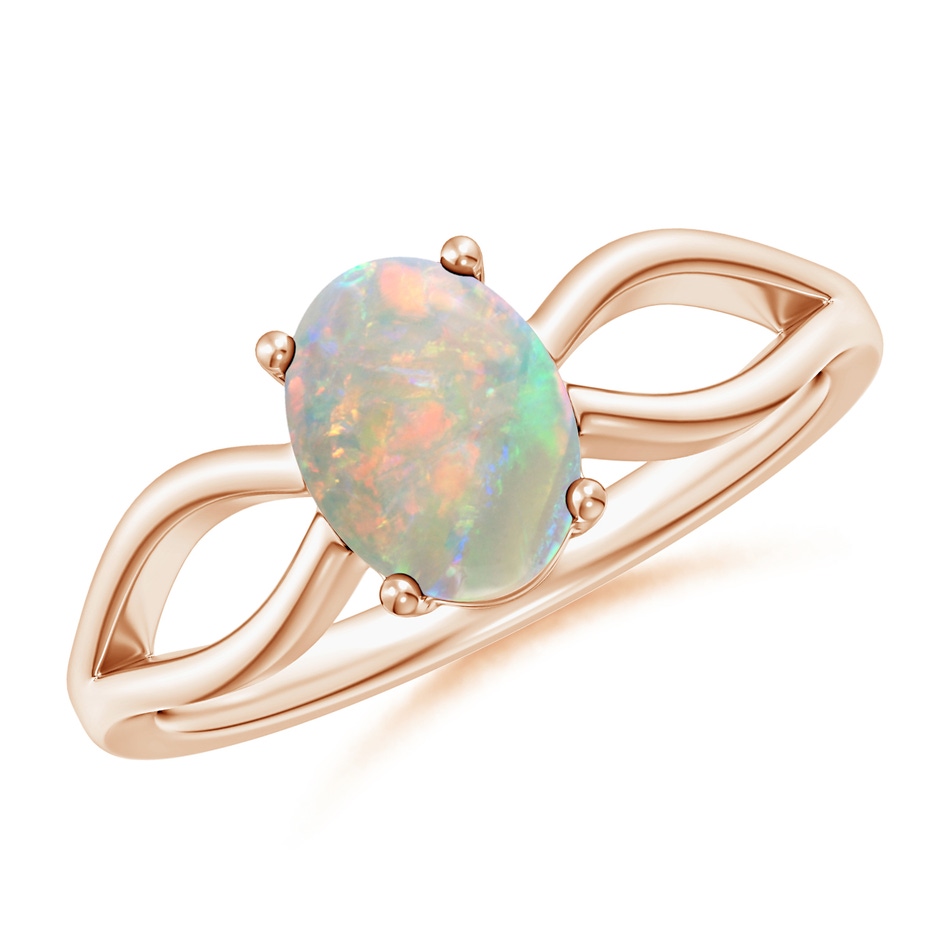 8x6mm AAAA Prong-Set Solitaire Opal Split Shank Ring in Rose Gold 