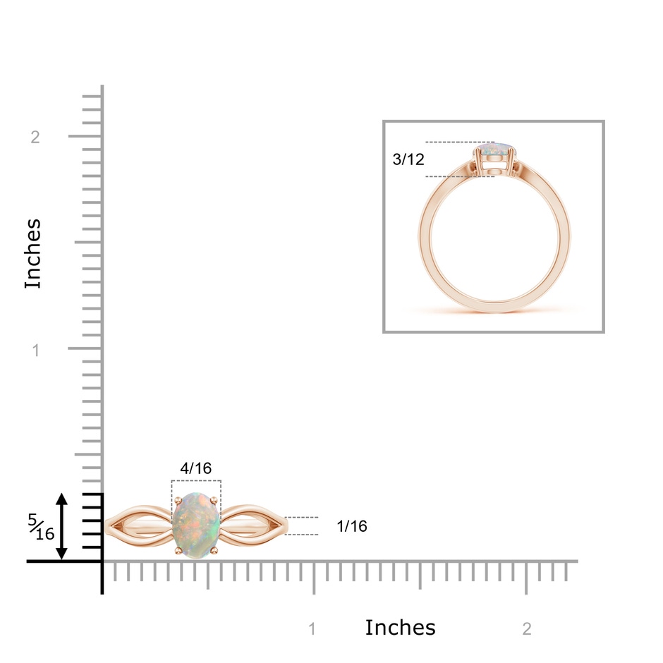 8x6mm AAAA Prong-Set Solitaire Opal Split Shank Ring in Rose Gold ruler