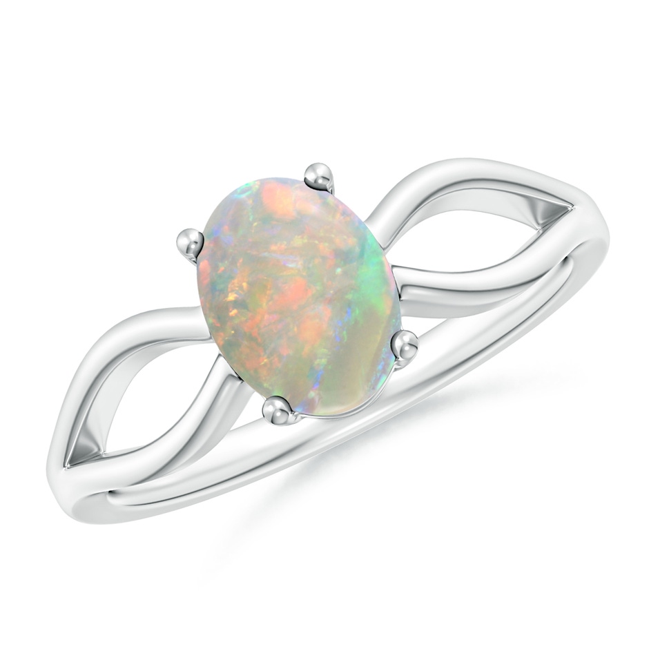 8x6mm AAAA Prong-Set Solitaire Opal Split Shank Ring in White Gold 