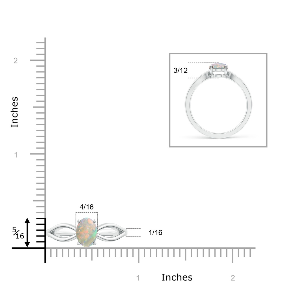 8x6mm AAAA Prong-Set Solitaire Opal Split Shank Ring in White Gold Ruler