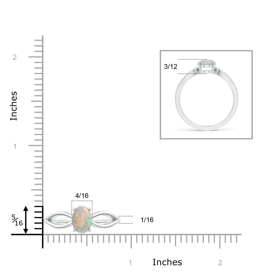 8x6mm AAAA Prong-Set Solitaire Opal Split Shank Ring in White Gold ruler