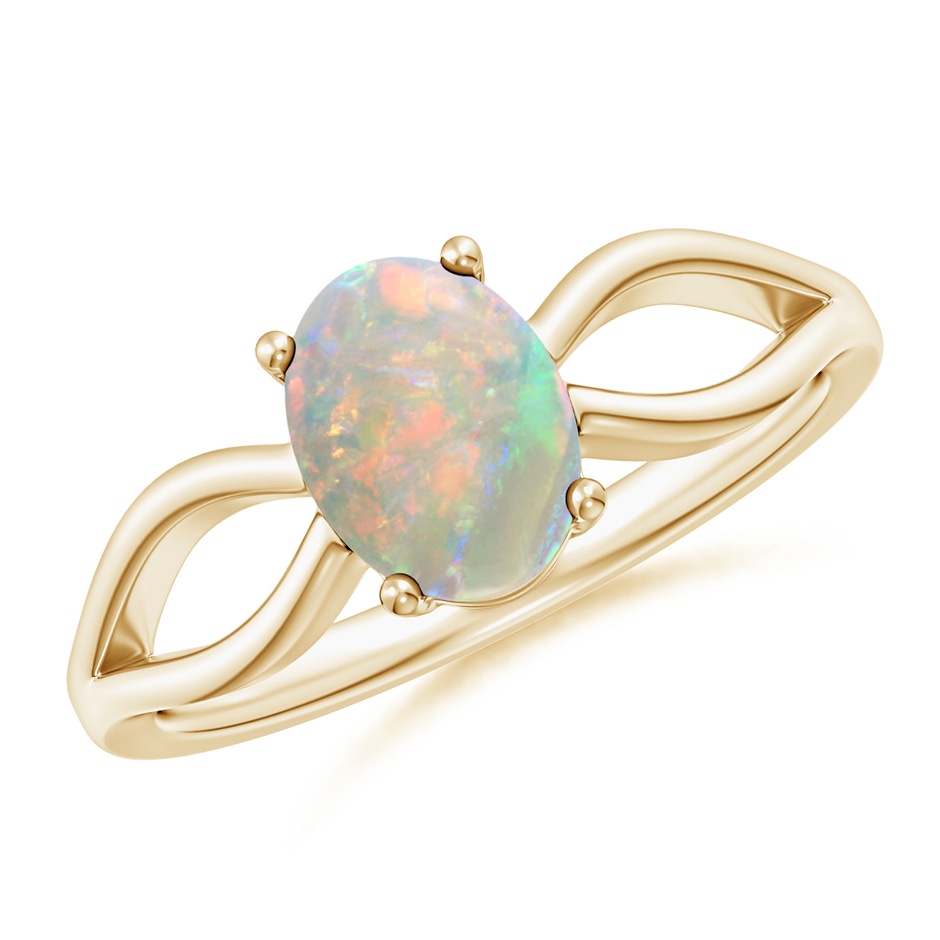 8x6mm AAAA Prong-Set Solitaire Opal Split Shank Ring in Yellow Gold 