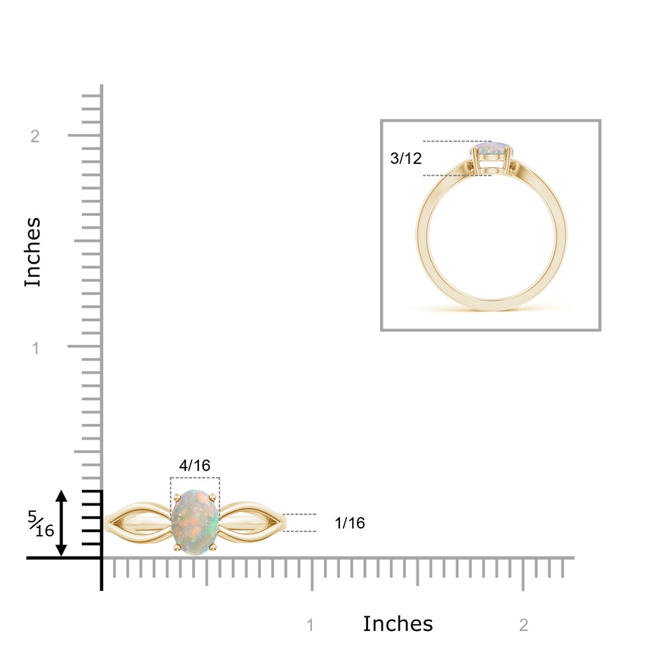 8x6mm AAAA Prong-Set Solitaire Opal Split Shank Ring in Yellow Gold ruler