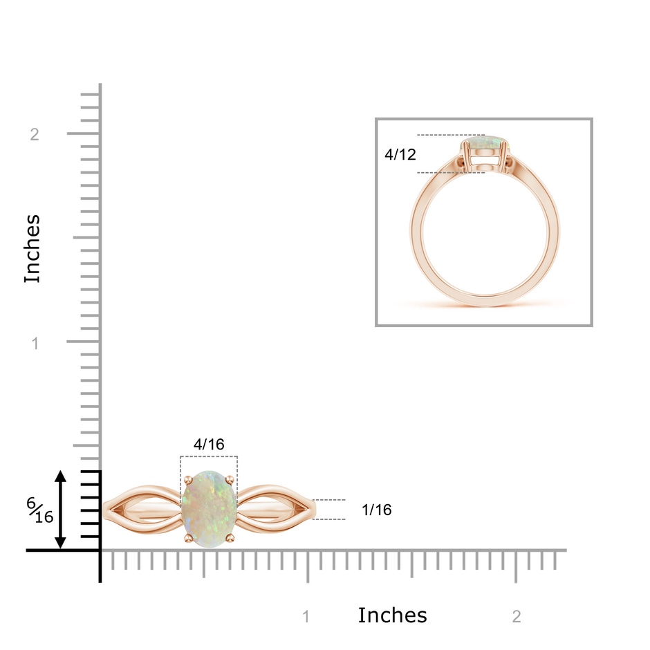 9x7mm AAA Prong-Set Solitaire Opal Split Shank Ring in Rose Gold ruler