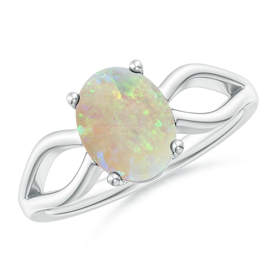 9x7mm AAA Prong-Set Solitaire Opal Split Shank Ring in White Gold 
