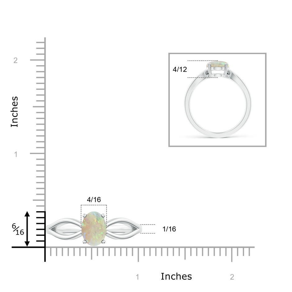 9x7mm AAA Prong-Set Solitaire Opal Split Shank Ring in White Gold ruler