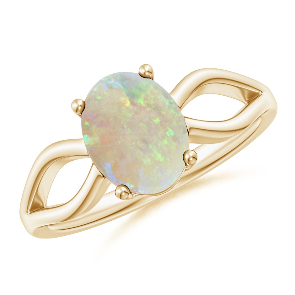 9x7mm AAA Prong-Set Solitaire Opal Split Shank Ring in Yellow Gold 