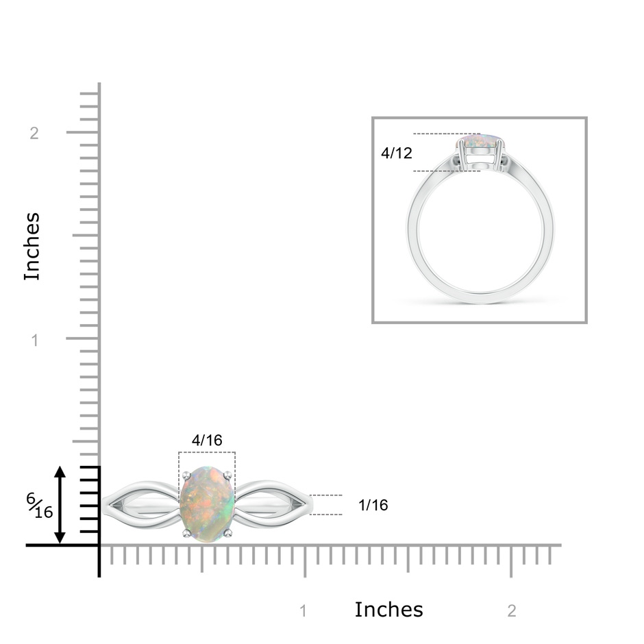 9x7mm AAAA Prong-Set Solitaire Opal Split Shank Ring in P950 Platinum ruler