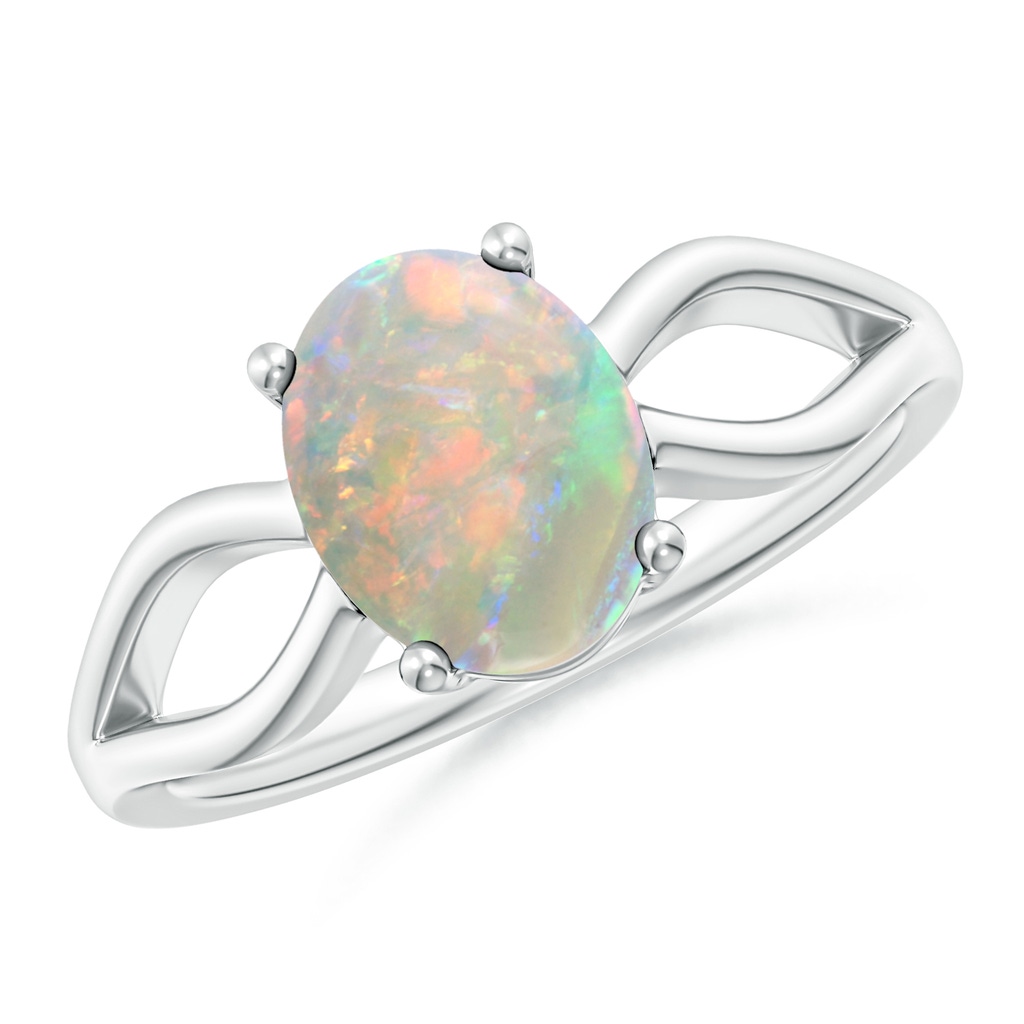 9x7mm AAAA Prong-Set Solitaire Opal Split Shank Ring in White Gold